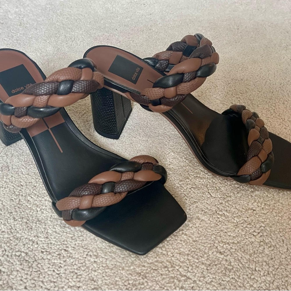 Dolce Vita Black and Brown Braided Heeled Sandals